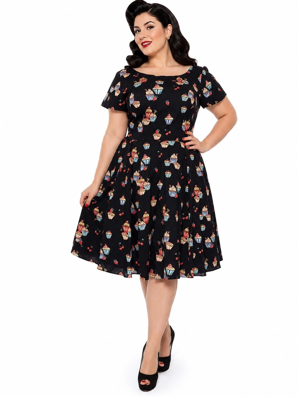 Eva Rose Cupcake Cherry Strawberry Print Retro Pin up Fit & Flare Dress XL NWT